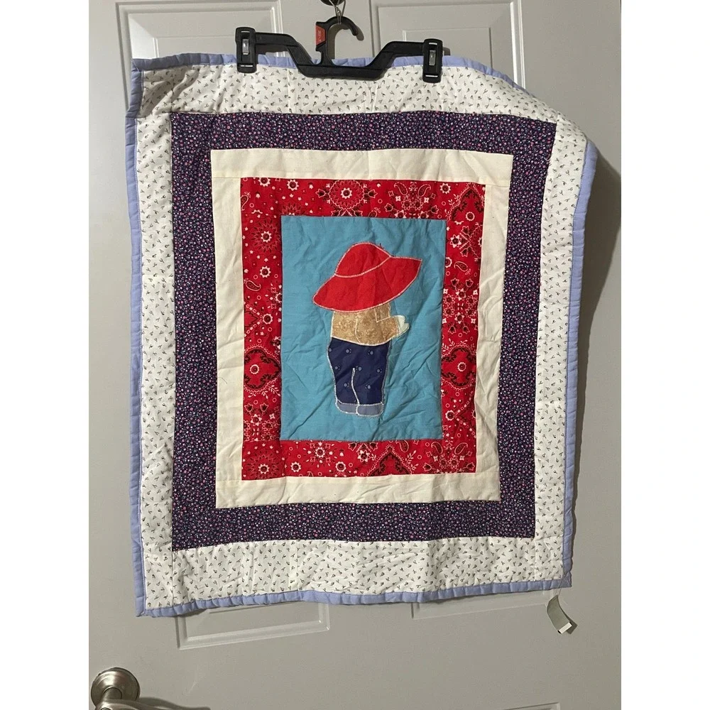 Western Boy Baby Quilt Blue Red White Excellent‎ Patchwork